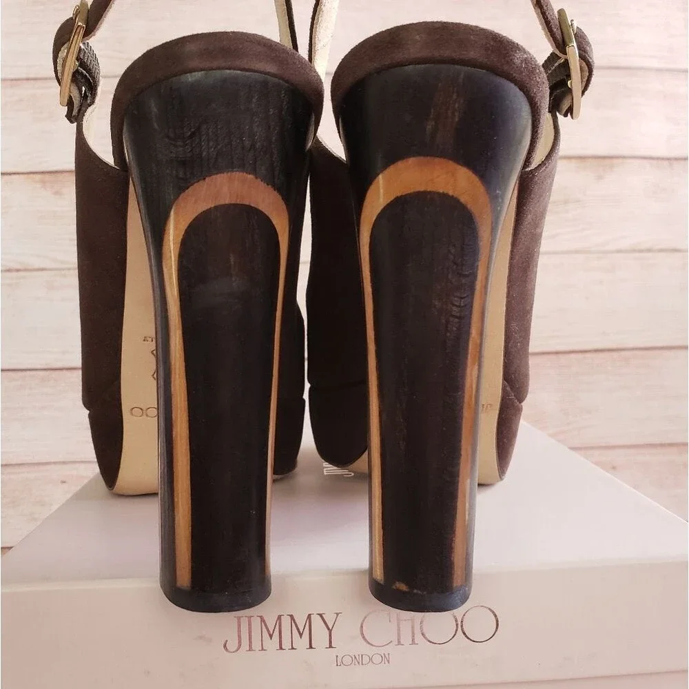 JIMMY CHOO Lexy Suede Platform Lucite Heels Slingback Slip On Women Size 38 1/2